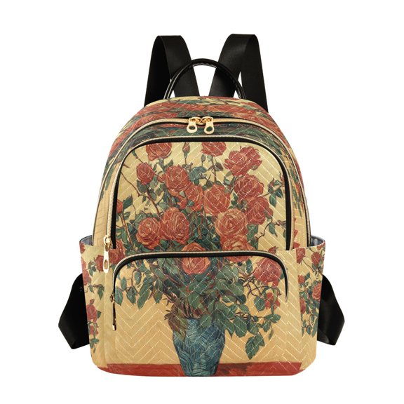WOBOGO Oil Painting Patterns for Red Rose Pots Butterfly Backpack Durable Lightweight Shoulder Bag Built-in Laptop Sleeve and Multiple Utility Compartments