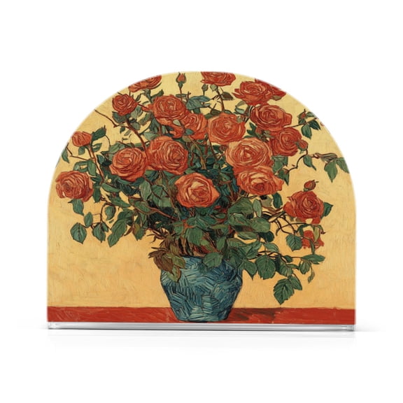 WOBOGO Oil Painting Patterns for Red Rose Pots Clear Acrylic Napkin Holder Kitchen Tissue Face Towel Cocktail Rack Bar Restaurant Dinner Paper Dispenser