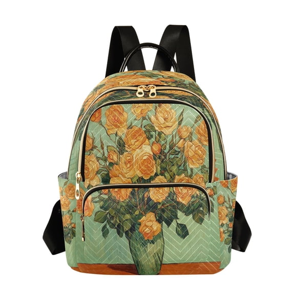 WOBOGO Oil Painting Patterns for Yellow Rose Pots Butterfly Backpack Durable Lightweight Shoulder Bag Built-in Laptop Sleeve and Multiple Utility Compartments