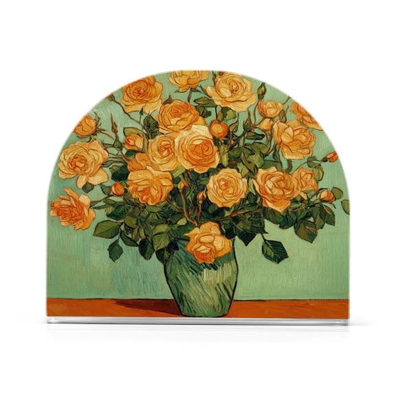 WOBOGO Oil Painting Patterns for Yellow Rose Pots Clear Acrylic Napkin Holder Kitchen Tissue Face Towel Cocktail Rack Bar Restaurant Dinner Paper Dispenser