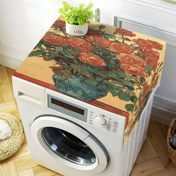 WOBOGO Oil Painting Patterns for Red Rose Pots Washing Machine Cloth Dryer Refrigerator Top Cover Protective Non-Slip Mat For Kitchen Laundry