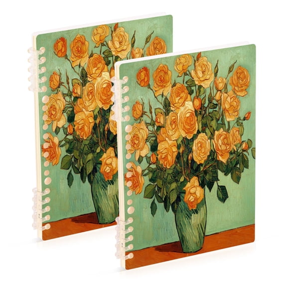 WOBOGO Oil Painting Patterns for Yellow Rose Pots Notebook College Horizontal Grid Paper Ink Spill Resistant Water Resistant Cover 8.3x5.7x0.4in