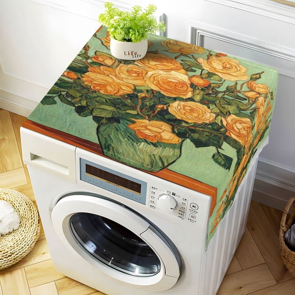 WOBOGO Oil Painting Patterns for Yellow Rose Pots Washing Machine Cloth Dryer Refrigerator Top Cover Protective Non-Slip Mat For Kitchen Laundry