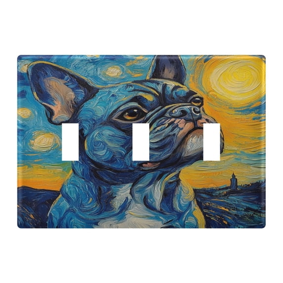 WOBOGO Oil Painting Styles Bulldog 3-hole Switch Plates PC Flame Retardant Plastic Material Glossy Finish Smooth Touch 6.37x4.48x0.27in