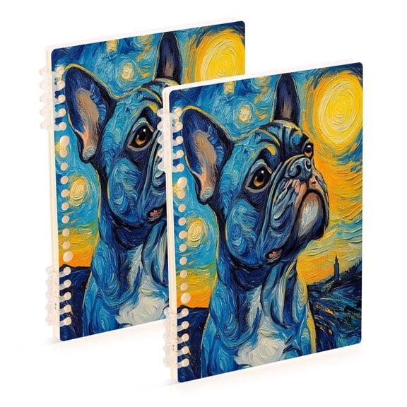 WOBOGO Oil Painting Styles Bulldog Notebook College Horizontal Grid Paper Ink Spill Resistant Water Resistant Cover 8.3x5.7x0.4in