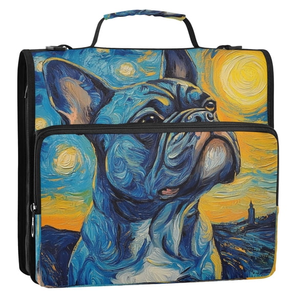 WOBOGO Oil Painting Styles Bulldog Ring Binder Bag 1.5in Folder Organizer with Shoulder Strap for 13Inch Laptop and 500 Sheets of Paper