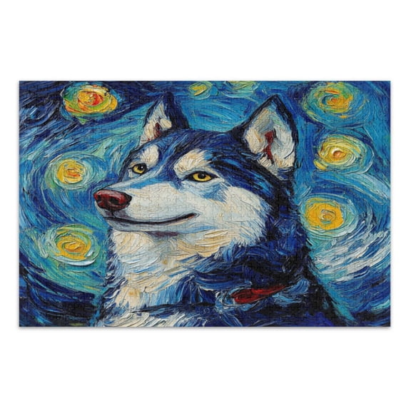 WOBOGO Oil Painting Styles Husky Jigsaw Puzzle Challenge 500 Piece Jigsaw Suitable for Game Night Finished Size 20.5 x 14.9in