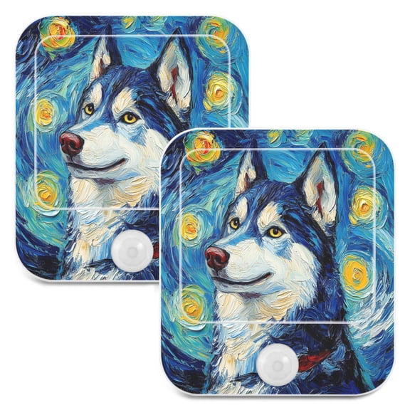 WOBOGO Oil Painting Styles Husky Night Light Lamp with Smart Sensor Dusk to Dawn Sensor 0.6W Plug-in 2-Pack
