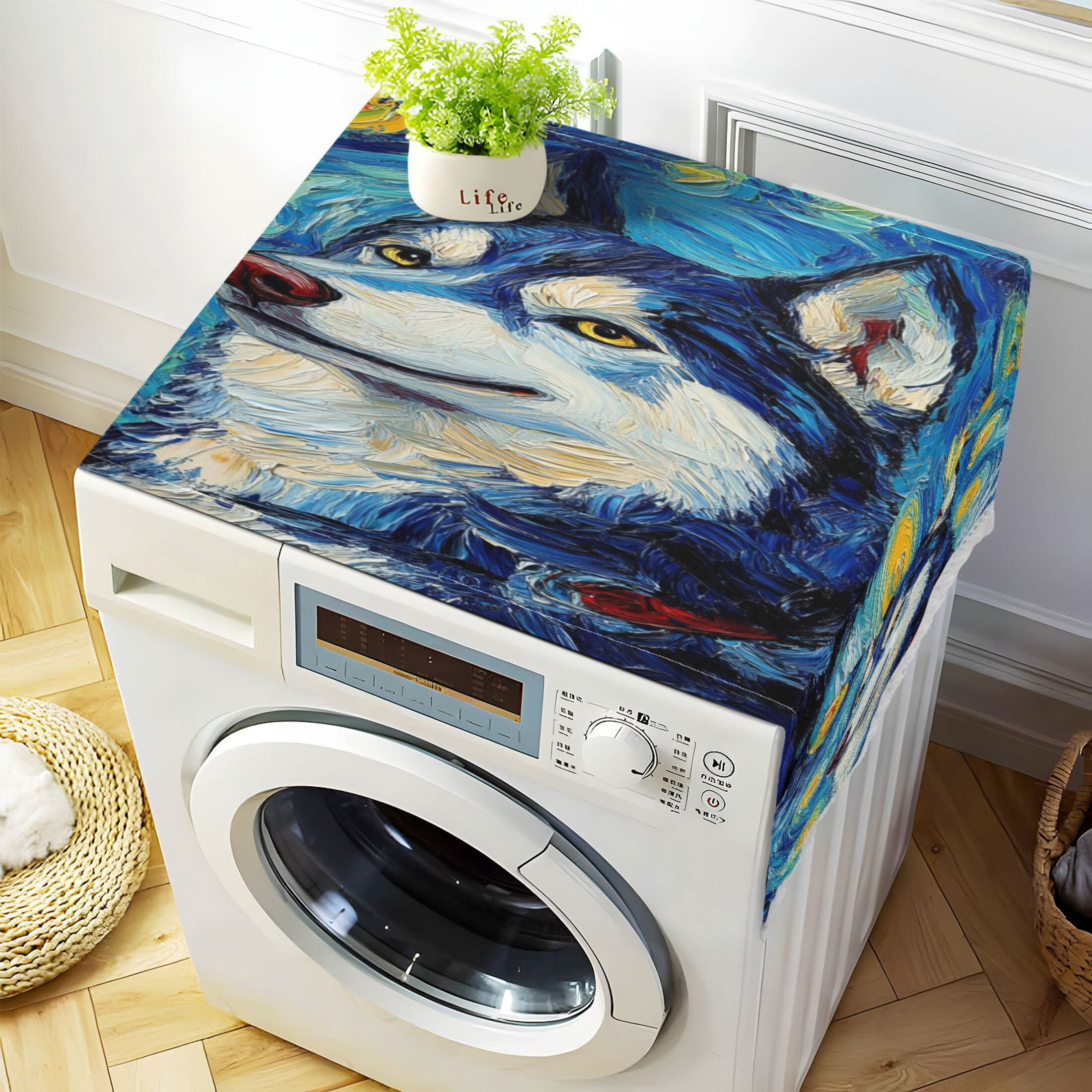 WOBOGO Oil Painting Styles Husky Washing Machine Cloth Dryer Refrigerator Top Cover Protective Non-Slip Mat For Kitchen Laundry
