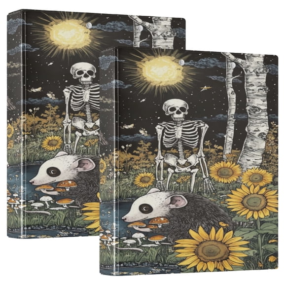 WOBOGO Opossum Mushroom File Folders Extra Large Capacity to Hold 200 Sheets of Documents Hard Shell Ring Binder for School Home Office