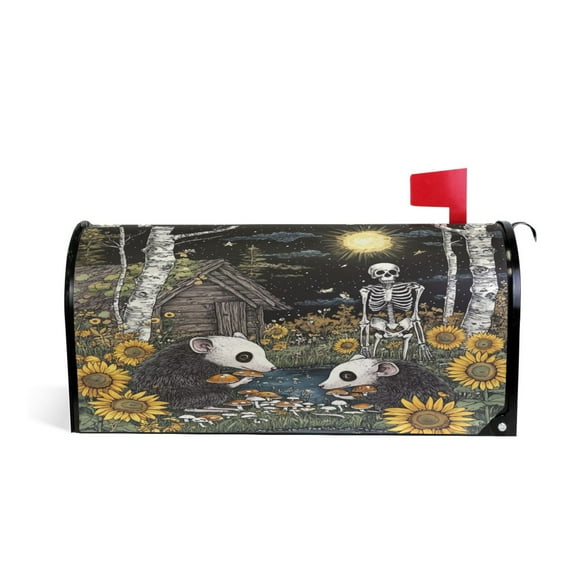 WOBOGO Opossum Mushroom Mailbox Cover Magnetic for Garden Yard Home Decor Standard Size 25.4×20.78in