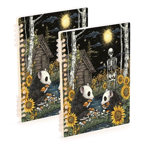 WOBOGO Opossum Mushroom Notebook College Horizontal Grid Paper Ink Spill Resistant Water Resistant Cover 8.3x5.7x0.4in