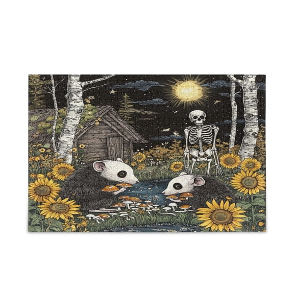 WOBOGO Opossum Mushroom Puzzle Challenge 1000 Piece Jigsaw Suitable for Game Night Finished Size 29.5 x 19.7in