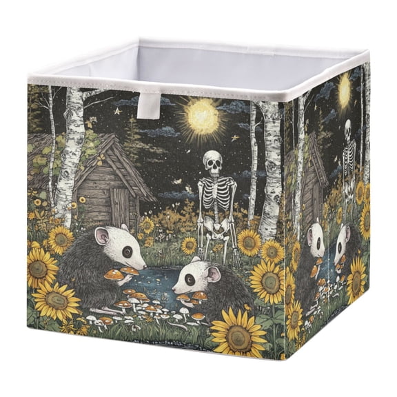 WOBOGO Opossum Mushroom Storage Basket Foldable Easy to Clean Durable with Hollow Support Plate with Handle 15.75×10.63×6.96 in