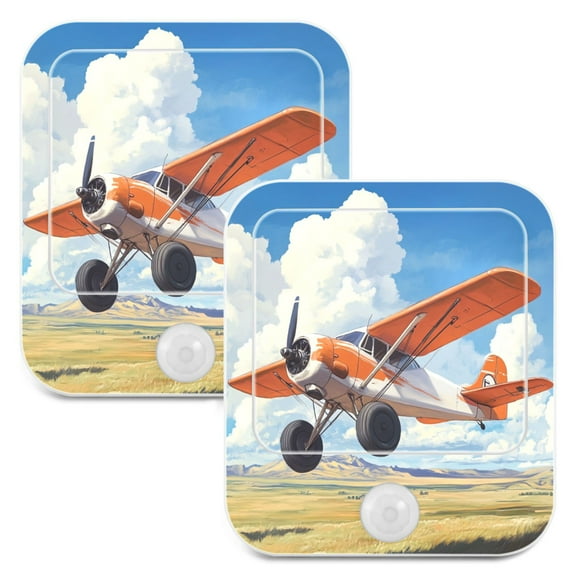 WOBOGO Orange Airplane Night Light Lamp with Smart Sensor Dusk to Dawn Sensor 0.6W Plug-in 2-Pack
