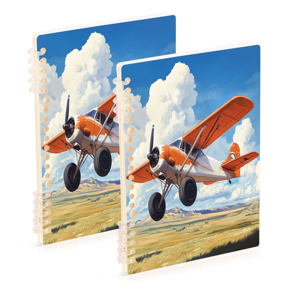 WOBOGO Orange Airplane Notebook College Horizontal Grid Paper Ink Spill Resistant Water Resistant Cover 8.3x5.7x0.4in