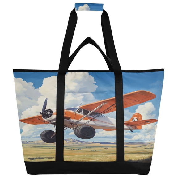 WOBOGO Orange Airplane Tote Cooler Bag Fold Flat Insulated Shopping Bag With Zipper For Work Picnic Beach Use 186.724in