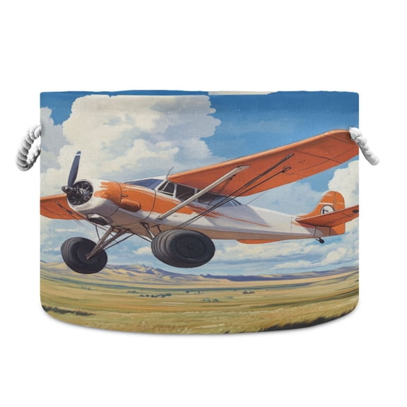 WOBOGO Orange Airplane Toy Storage Basket 2014in Canvas Laundry Hamper for Living Room Kids Room Bathroom Organizer