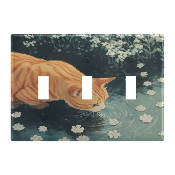 WOBOGO Orange Cat 3-hole Switch Plates PC Flame Retardant Plastic Material Glossy Finish Smooth Touch 6.37x4.48x0.27in