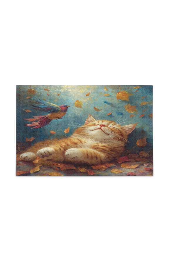 Orange Cat Leaf Fall Puzzle Challenge 500 Piece Jigsaw Suitable for Game Night Finished Size 20.5 x 14.9in