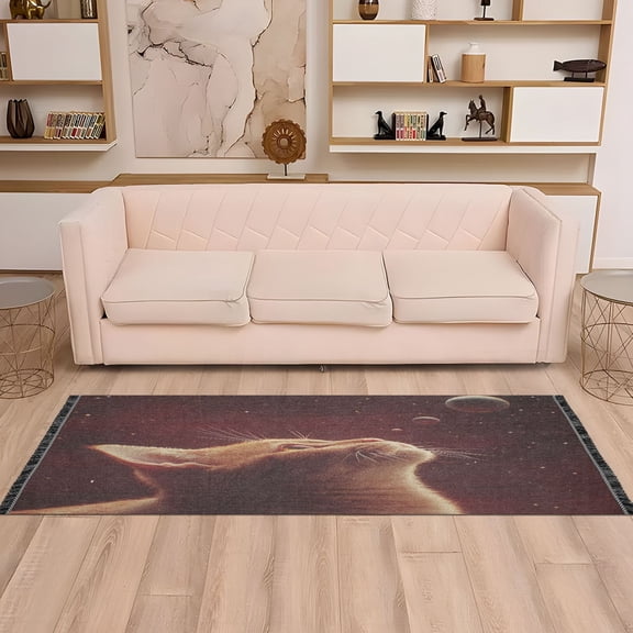 WOBOGO Orange Cat The Universe Pattern Bedside long rug delicate and soft modern indoor area decor non slip carpet for bed room corridor entrance balcony