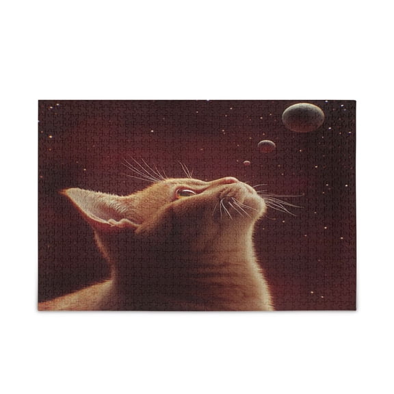 WOBOGO Orange Cat The Universe Pattern Puzzle Challenge 500 Piece Jigsaw Suitable for Game Night Finished Size 20.5 x 14.9in