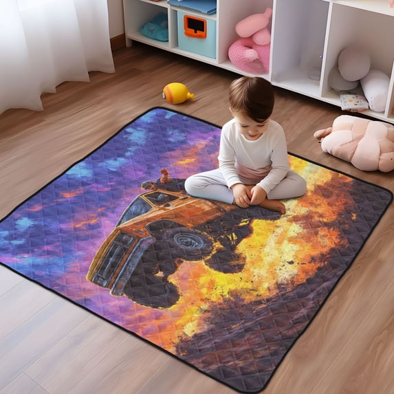 WOBOGO Orange Pickup Truck Jumping Hills Baby Playmats Extra Large Waterproof Rollable Activity Pads for Toddlers 50×50inch