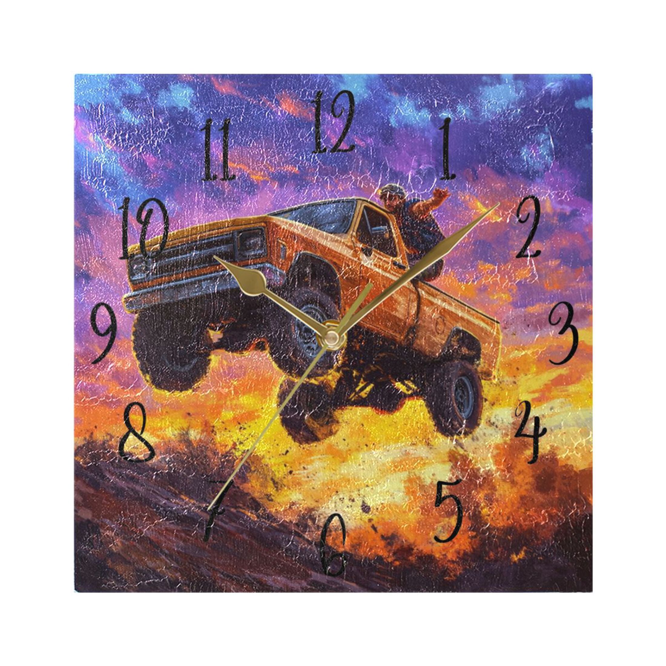 Jump Point Clock WOBOGO Orange Pickup Truck Jumping Hills Wall Clock 7.78 Inch Battery ...