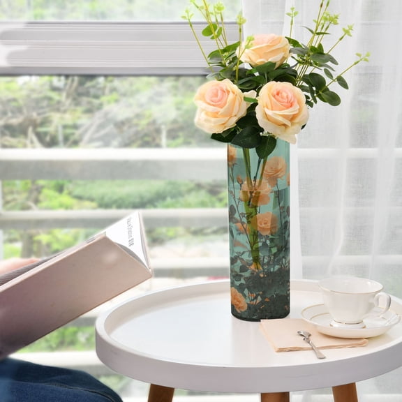 WOBOGO Orange Roses Plastic Vase Home or Wedding Decoration Centerpiece Unbreakable 11.83.9in