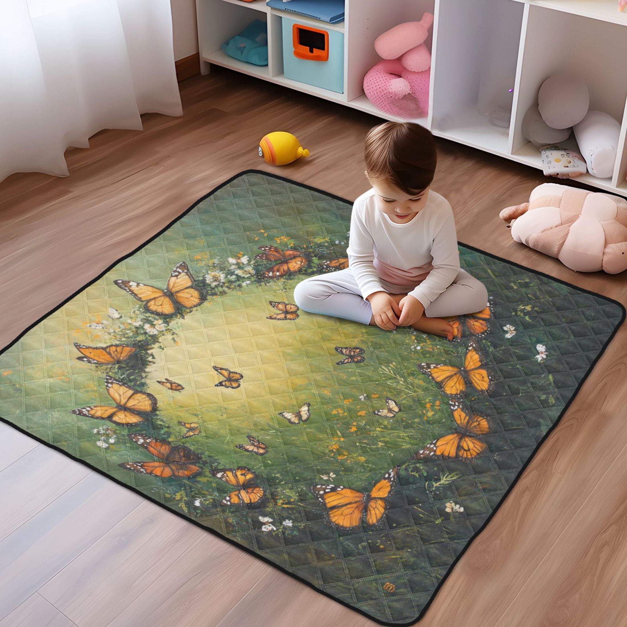 WOBOGO Orange and Black Butterfly Baby Playmats Extra Large Waterproof Rollable Activity Pads for Toddlers 50×50inch