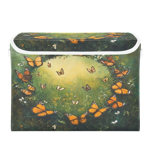 WOBOGO Orange and Black Butterfly Large Collapsible Storage Box Flip Lid Fabric Decorative Organizer Container Basket with Handles 16.512.611.8in