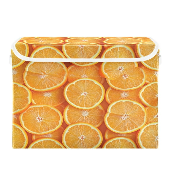 WOBOGO Oranges Pattern Large Collapsible Storage Box Flip Lid Fabric Decorative Organizer Container Basket with Handles 16.512.611.8in