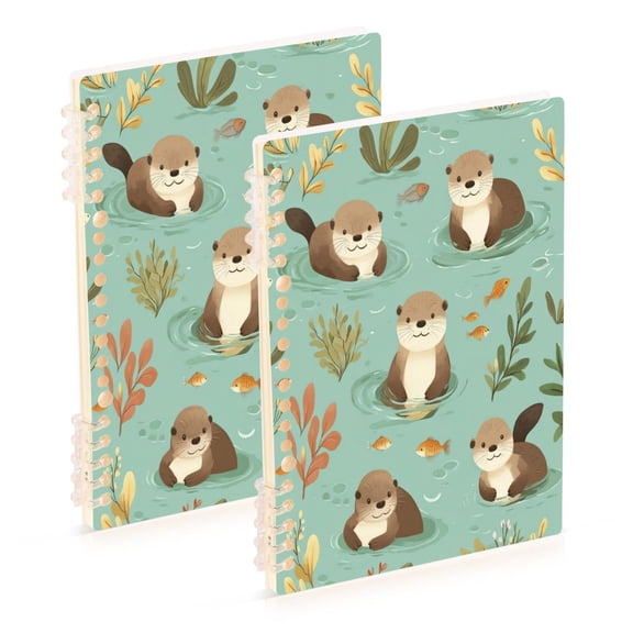 WOBOGO Otter Fish Seaweed Notebook College Horizontal Grid Paper Ink Spill Resistant Water Resistant Cover 8.3x5.7x0.4in