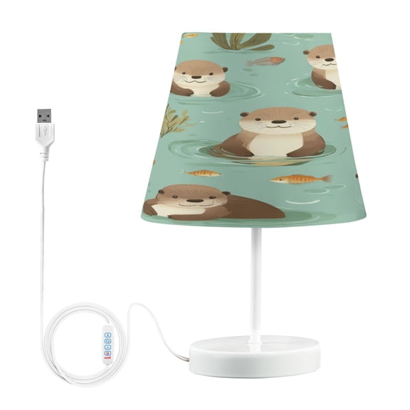 WOBOGO Otter Fish Seaweed Table Lamps Bedroom 3-Speed Dimmable Farm Style with Fabric Shade for Reading and Home Office