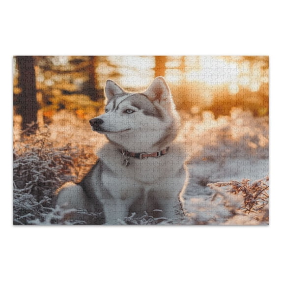 WOBOGO Outdoor Husky Dog Jigsaw Puzzle Challenge 500 Piece Jigsaw Suitable for Game Night Finished Size 20.5 x 14.9in