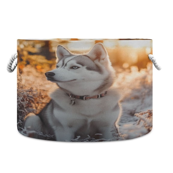 WOBOGO Outdoor Husky Dog Toy Storage Basket 2014in Canvas Laundry Hamper for Living Room Kids Room Bathroom Organizer