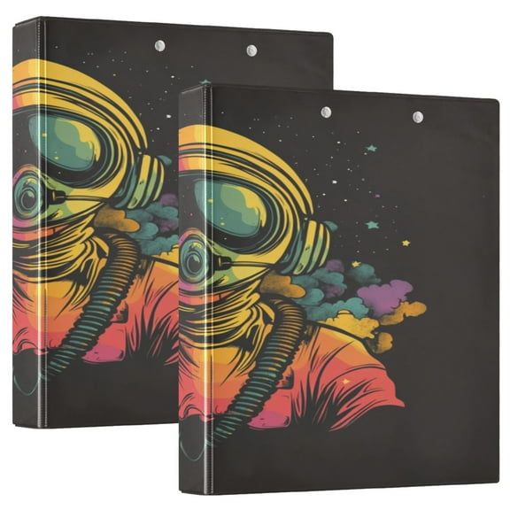 WOBOGO Outer Space Astronauts Pattern File Folders Extra Large Capacity to Hold 200 Sheets of Documents Hard Shell Ring Binder for School Home Office