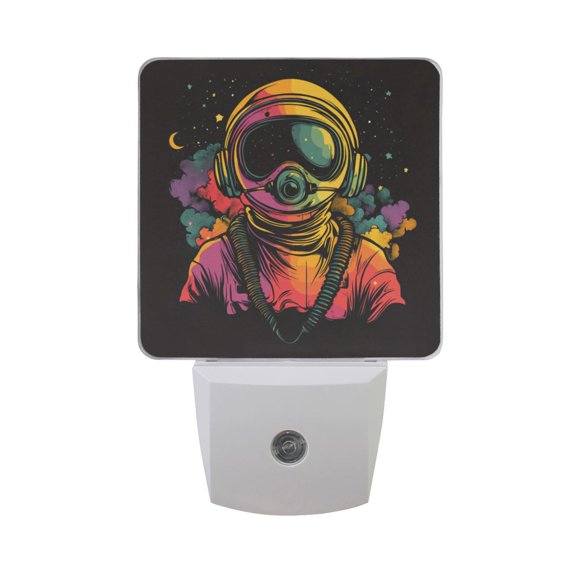 WOBOGO Outer Space Astronauts Pattern LED Night Light 2 Pcs Set 0.5 Watt Wall Plug in Dusk to Dawn Automatic Switch Soft White Light