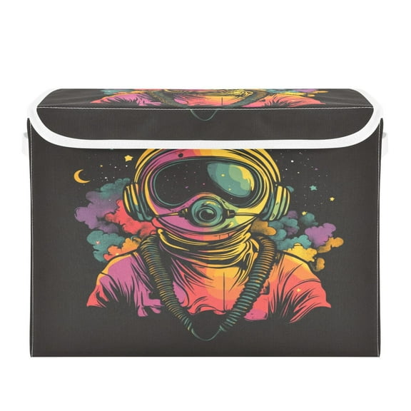 WOBOGO Outer Space Astronauts Pattern Large Collapsible Storage Box Flip Lid Fabric Decorative Organizer Container Basket with Handles 16.512.611.8in