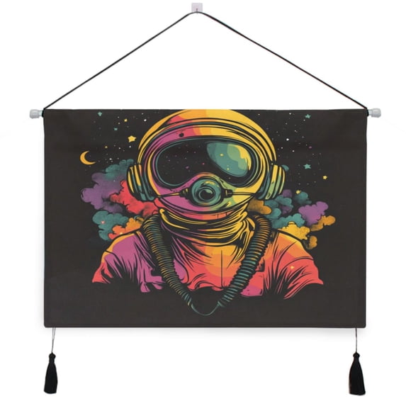 WOBOGO Outer Space Astronauts Pattern Living Room Canvas Wall Art Bedroom Study Framed Canvas Print Artwork Home Office Decorations 24.5×16.7in