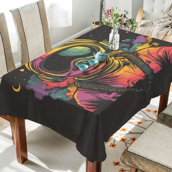 WOBOGO Outer Space Astronauts Pattern Square Tablecloth 54×54in Polyester Fabric Tablecloth Washable Dust Resistant Wrinkle Resistant