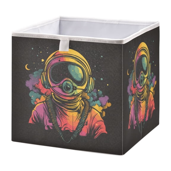 WOBOGO Outer Space Astronauts Pattern Storage Basket Foldable Easy to Clean Durable with Hollow Support Plate with Handle 15.75×10.63×6.96 in