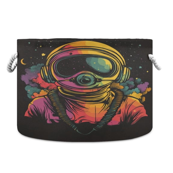 WOBOGO Outer Space Astronauts Pattern Toy Storage Basket 2014in Canvas Laundry Hamper for Living Room Kids Room Bathroom Organizer