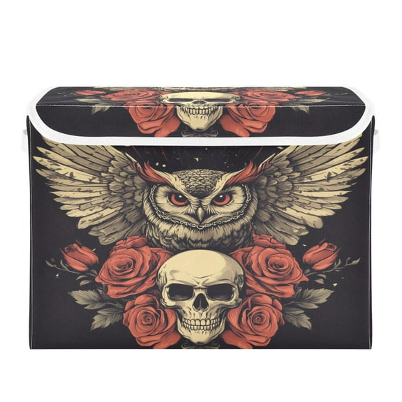 WOBOGO Owl Holding Skull Pattern Large Collapsible Storage Box Flip Lid Fabric Decorative Organizer Container Basket with Handles 16.512.611.8in