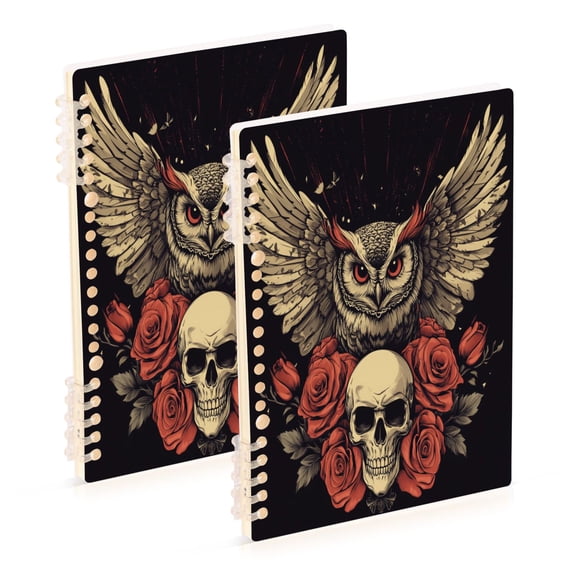 WOBOGO Owl Holding Skull Pattern Notebook College Horizontal Grid Paper Ink Spill Resistant Water Resistant Cover 8.3x5.7x0.4in