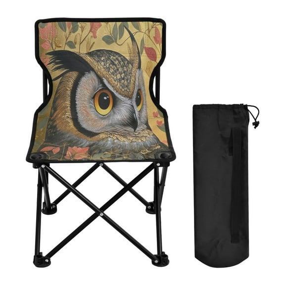 WOBOGO Owl Leaves Yellow Pattern Camping Chair Convenient Four Corner Backrest Folding Stool Can Hold Up to 220lbs