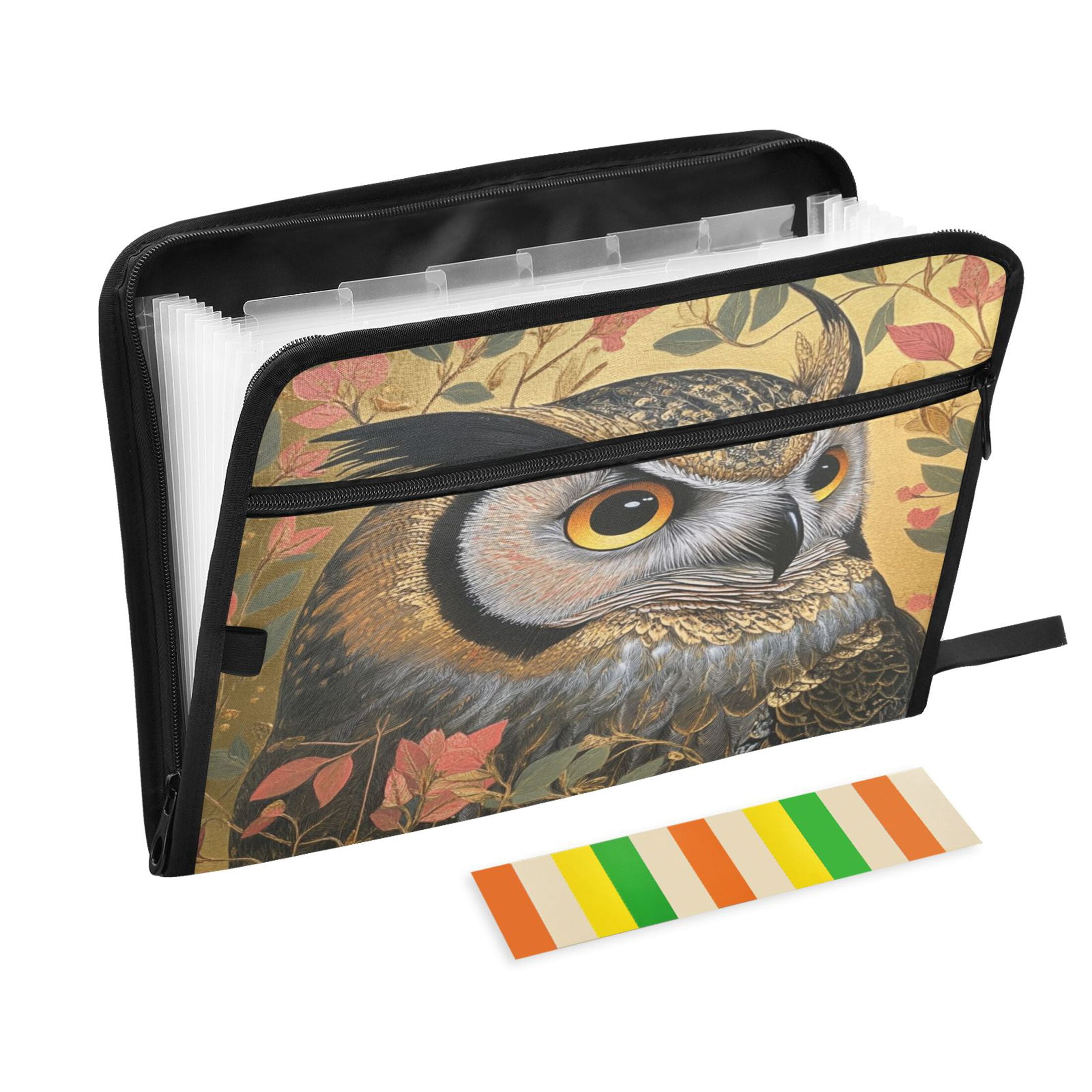 WOBOGO Owl Leaves Yellow Pattern Expanding File Folder Letter Size Accordion Filing Organizer 13 Pocket Separate Organ Pocket
