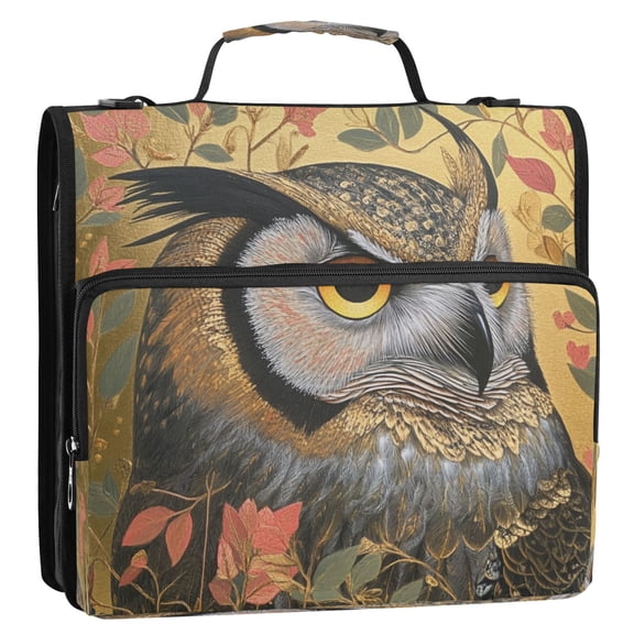 WOBOGO Owl Leaves Yellow Pattern Ring Binder Bag 1.5in Folder Organizer with Shoulder Strap for 13Inch Laptop and 500 Sheets of Paper