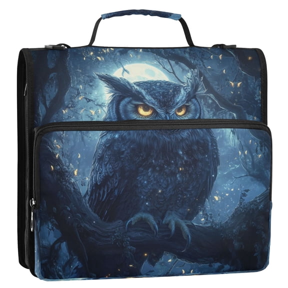 WOBOGO Owl in The Moonlight Pattern Ring Binder Bag 1.5in Folder Organizer with Shoulder Strap for 13Inch Laptop and 500 Sheets of Paper