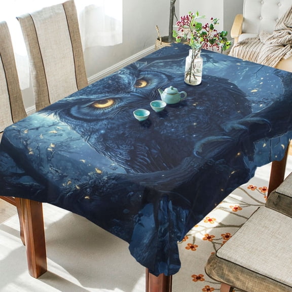 WOBOGO Owl in The Moonlight Pattern Square Tablecloth 54×54in Polyester Fabric Tablecloth Washable Dust Resistant Wrinkle Resistant